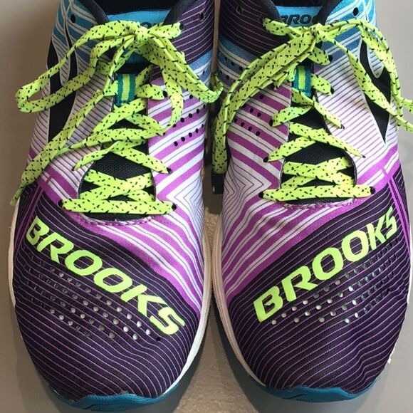 Brooks Hyperion Purple Teal Neon Stripe Lace Up Lightweight Running Shoes - Picture 6 of 16
